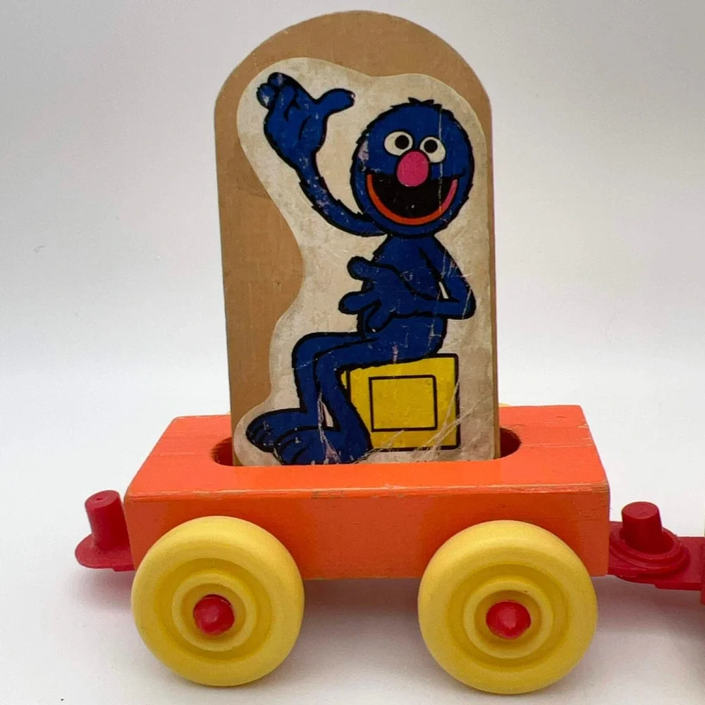 Vintage Sesame Street Wooden Train Set‎ Big Bird Ernie Cookie Monster Bert
